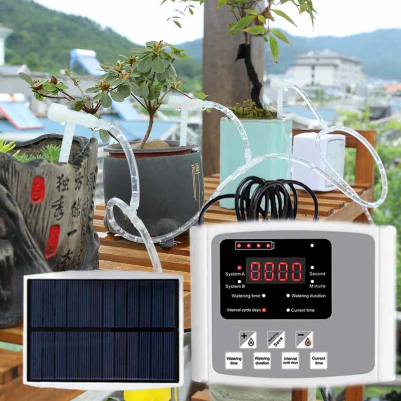 Yoocaa Smart Garden - 自動太陽エネルギー点滴灌漑装置 ダブルポンプ 調整可能なバルブコントローラー タイマーシステム インテリジェントガーデン散水
