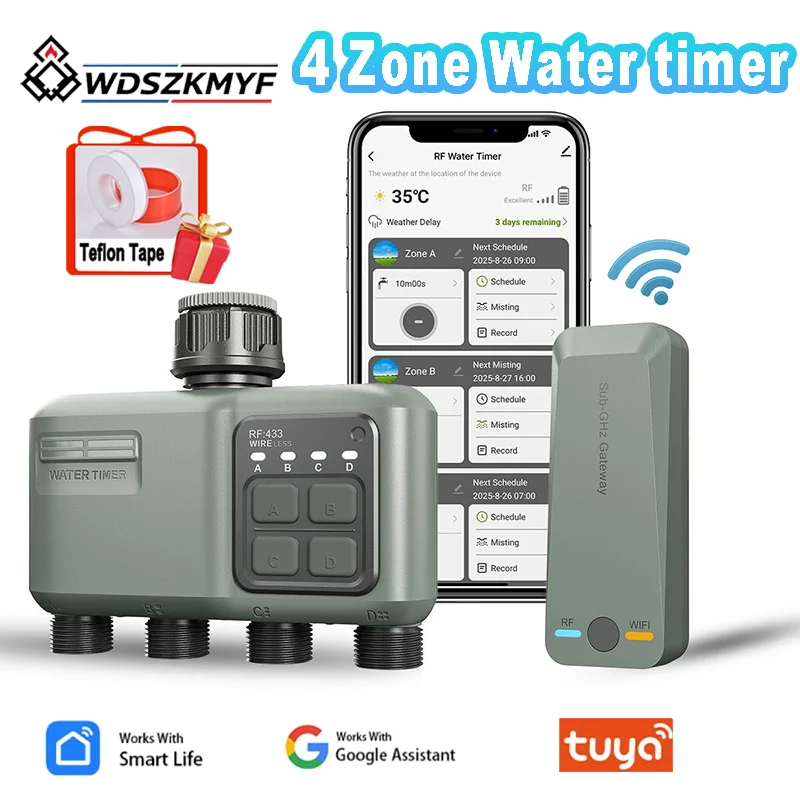 Smart Garden Refill - 植物自動給水システム WiFiスマートタイマー RF433 4口自動灌漑装置 防水ガーデン散水コントローラー