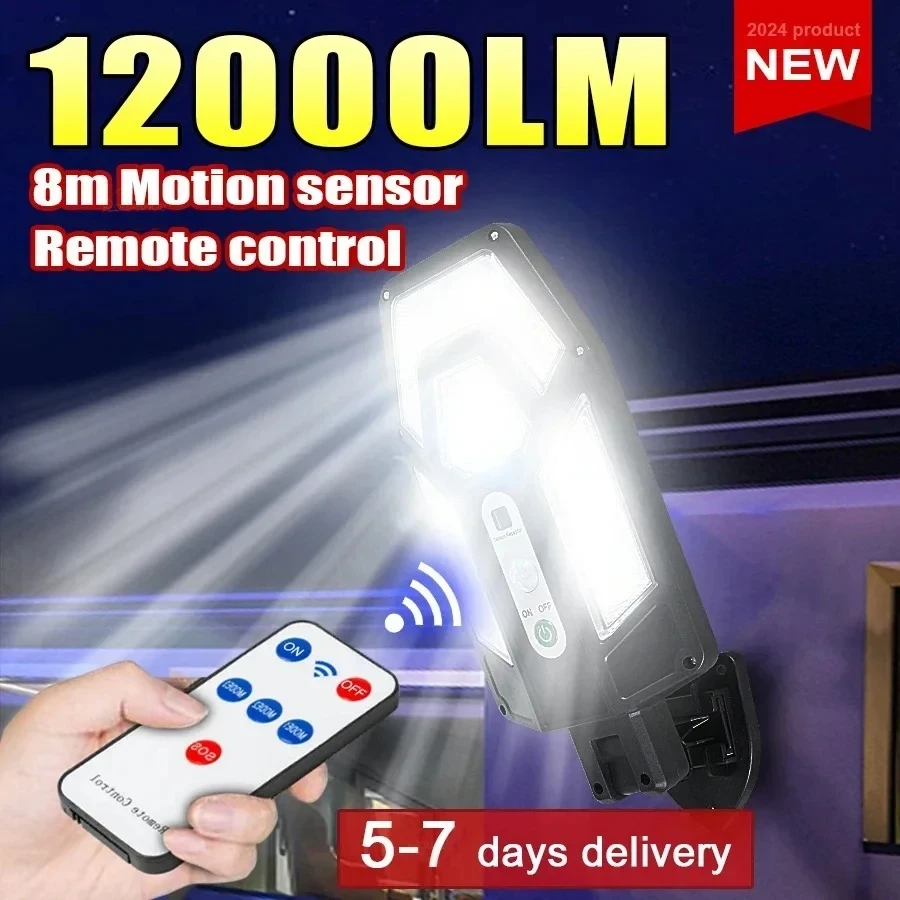 Smart Led Garden - 12000LM強力ソーラーウォールランプ、リモコン付き屋外IP65防水LED投光器、センサー付きガーデンヤードランタン街路灯