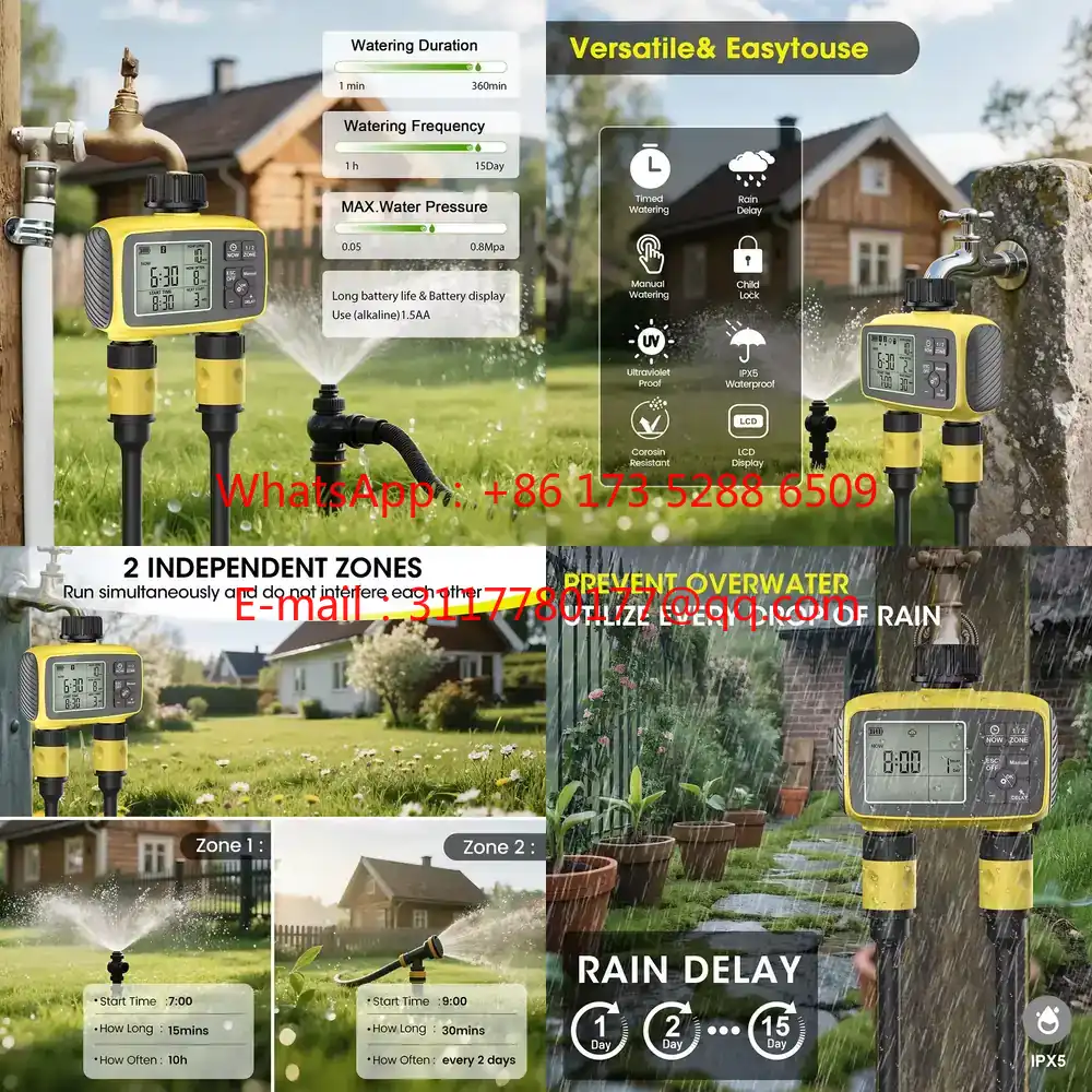 Smart Garden Zone - WAP01 大型画面ディスプレイ ガーデン灌漑タイマー 2口2ゾーン スマート水タイマー制御システム IPX5