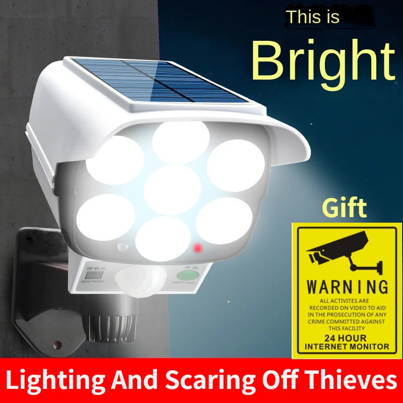 Smart Led Garden - 屋外ソーラーライトモーションセンサーセキュリティダミーカメラワイヤレスフラッドライトIP65防水77 LEDランプ3モード家庭菜園用