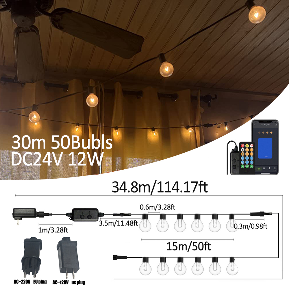 Smart Led Garden - G40スマート屋外DIY LEDストリングライト、リモコン付き電球、パティオ、庭、裏庭、クリスマスデコレーション用