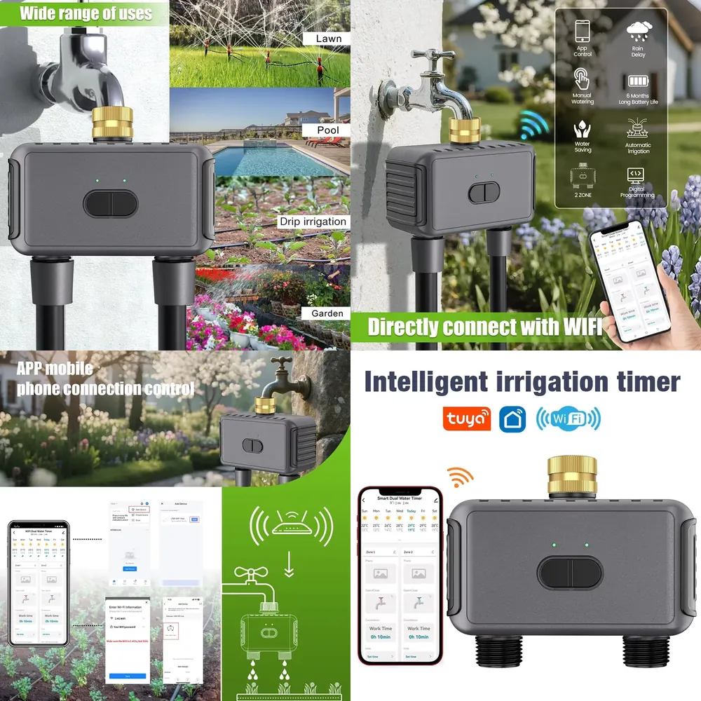 Smart Garden Watering - WAP01 WiFiアプリ制御 デュアルホース水タイマー スマート2口スプリンクラータイマー ガーデン散水システム 点滴灌漑