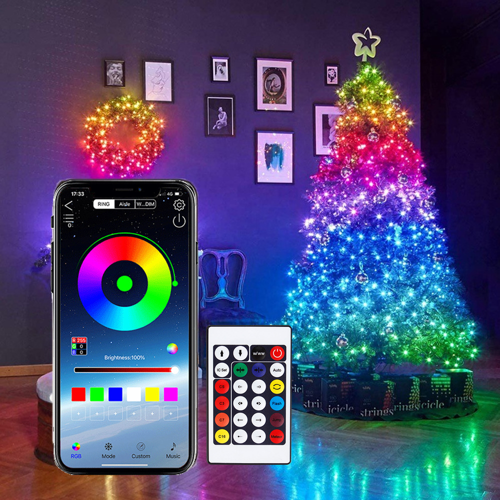 Smart Led Garden - Smart-Bluetooth付きの新しいLEDライトガーランド,リモコン付き,USB,屋外,屋内,クリスマスパーティー用