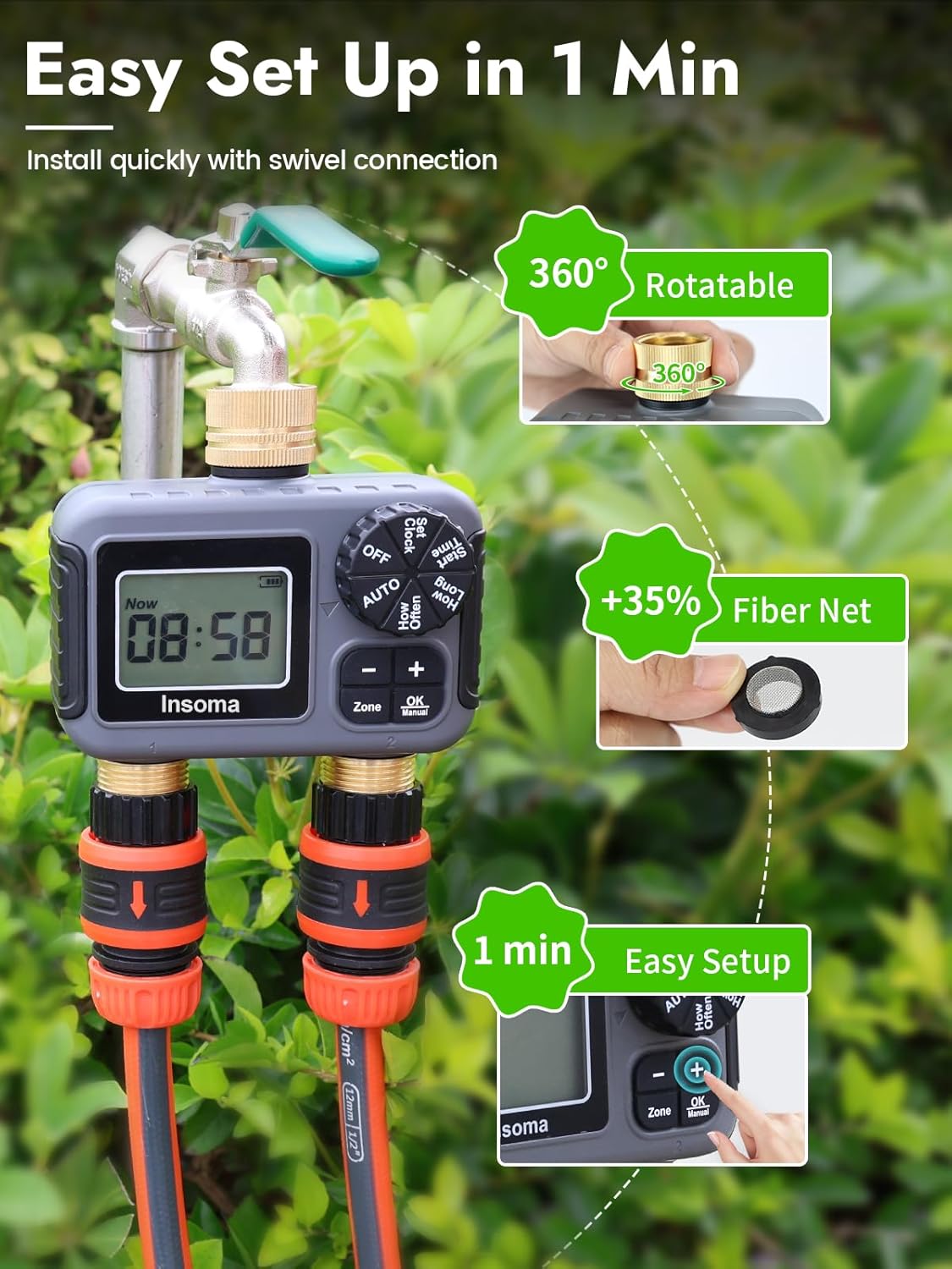 デュアルコンセントスマート灌漑散水システム自動散水タイマー散 - Smart Garden Refill のレビューと価格